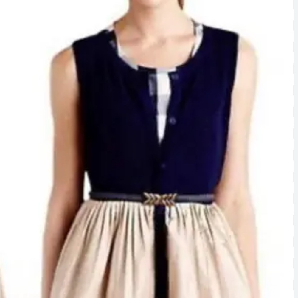 Navy and Beige Sleeveless Dress